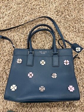 kate spade Navy Floral Appliqué Leather Satchel